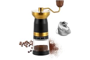 VEVOK CHEF Manual Coffee Grinder with 10 External Adjustment,Fashion Bean Grinder for Espresso Double Bearing Stainless Steel