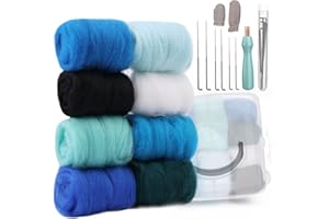 Zlulary Needle Felting Kit, Needle Felting Starter Kit, Wool Roving for Needle Felting, Fibre Wool Yarn Roving with Storage Box, Wool Felt Tools with Felting Needle (Blue)
