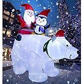 Artiflr 7FT Lighted Christmas Inflatable Polar Bear with Santa Claus and Penguine Christmas Decoration for Christmas Party Yard Garden Decoration
