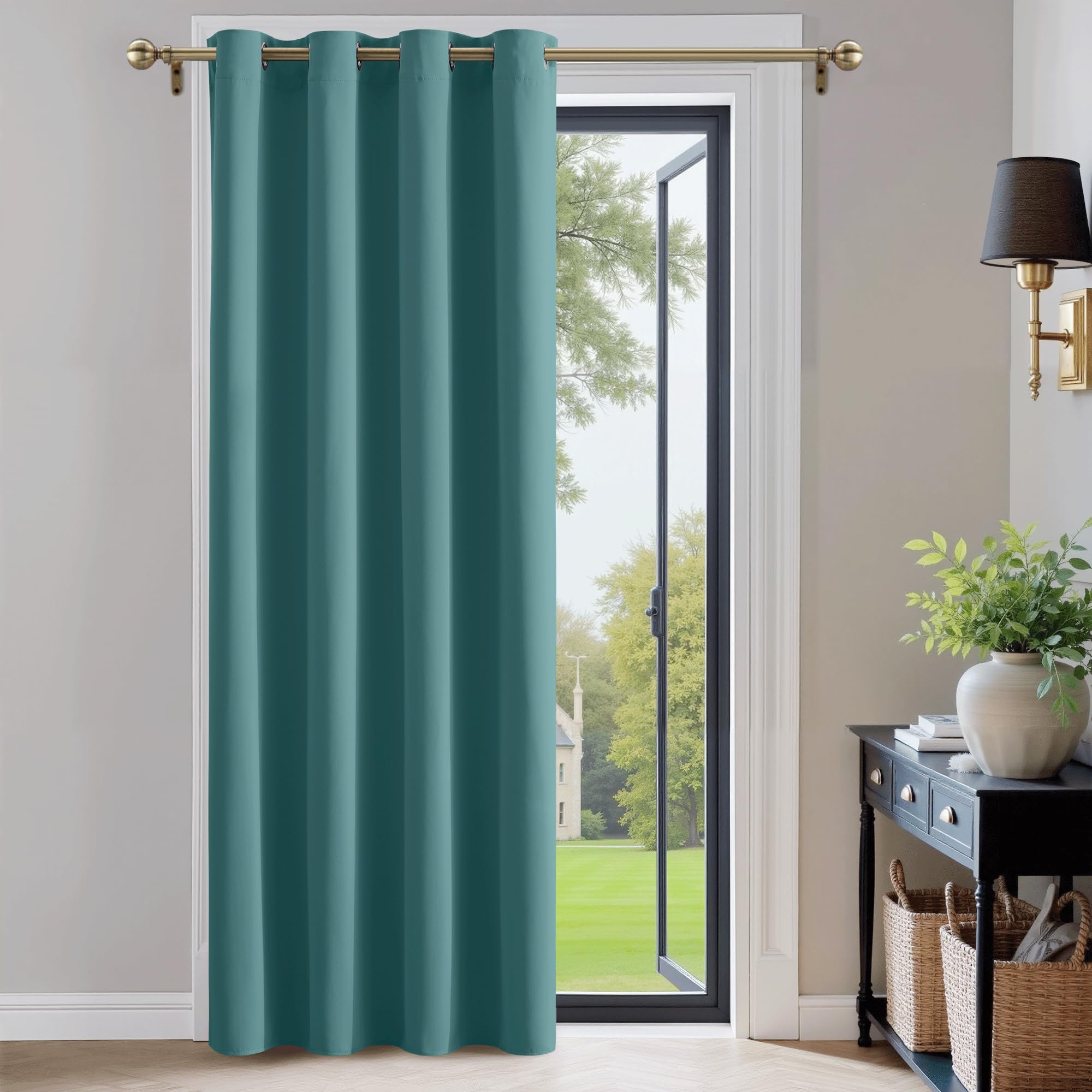 PONY DANCE Blackout Curtain - Living Room Window Curtains Light Insulated Anti Cold Heat Block Solid for Bedroom Heavy Fallen Fabric, 132 x 210 cm, 1 Piece, Turquoise Green