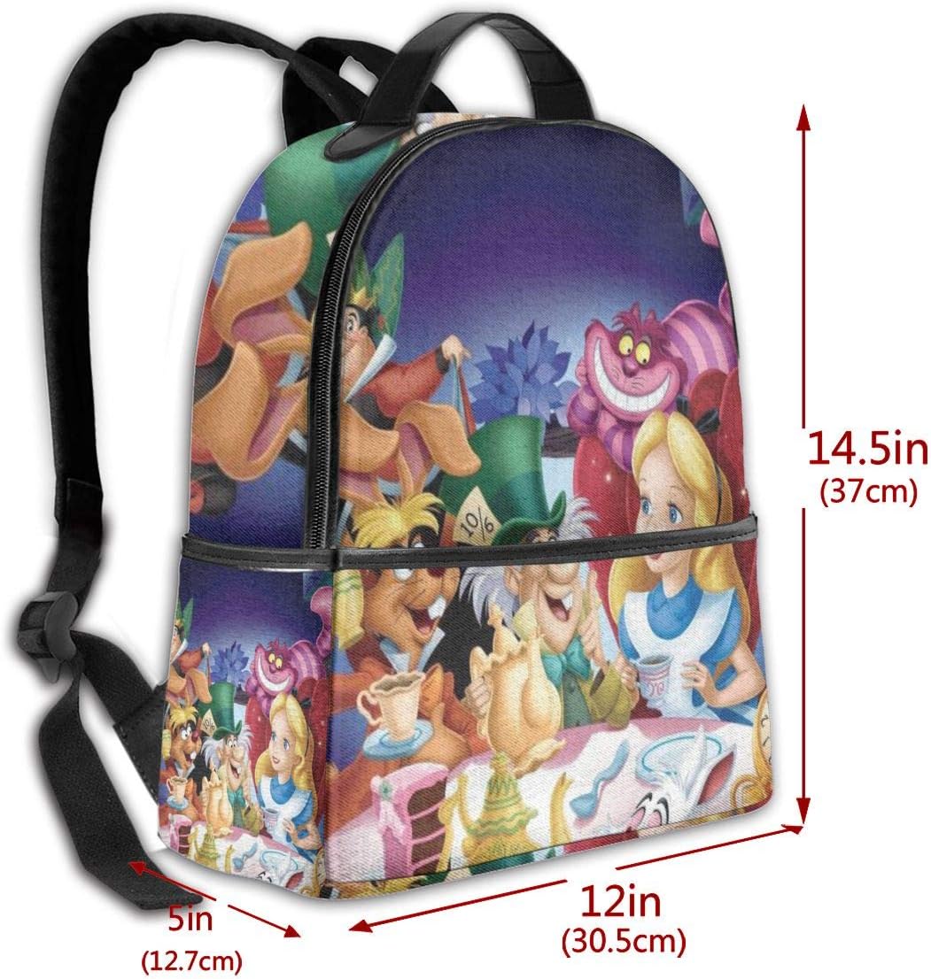 Classic School Backpack Cute Alice in Wonderland Unisex College Schoolbag Travel Bookbag Black