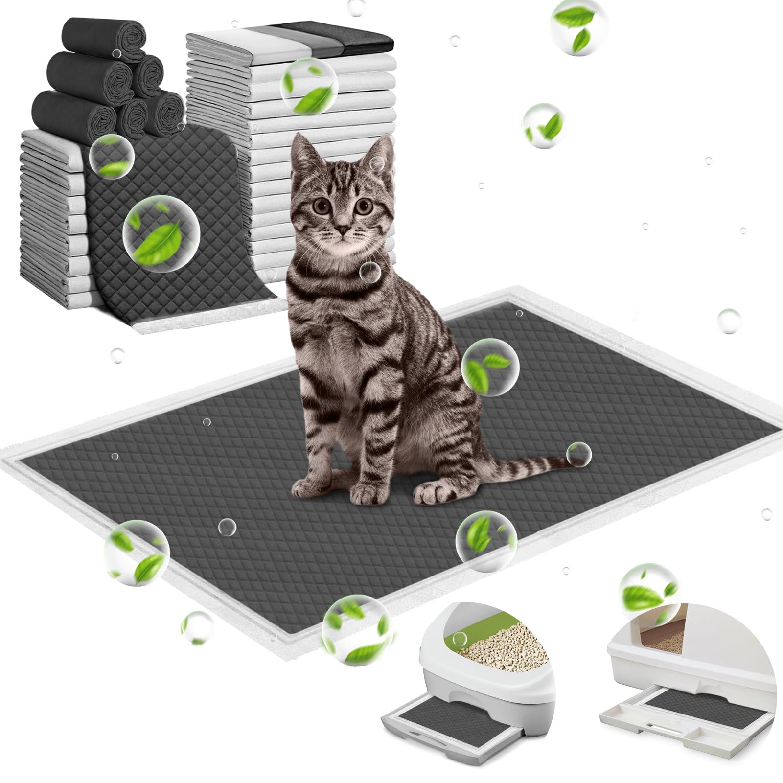 Photo 1 of ELEGX 100 Pcs Charcoal Cat Pee Pads Refills 16.9"x11.4" for Tidy Cat Breeze Litter System, Odor-Control Super Absorbency,Leak-Proof,Quick-Dry