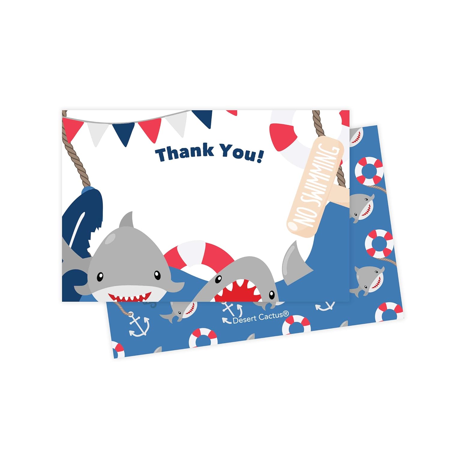 Shark Thank You Cards (25 Count) With Envelopes & Seal Stickers Bulk Birthday Party Bridal Blank Graduation Kids Children Boy Girl Baby Shower (25ct)