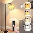 2025 LED Floor Lamps for Living Room, 12W 1200LM Modern Arc Floor Lamp with Remote & Adjustable Linen Lampshade, 12 Color Temperature Stepless Dimmable Tall Standing Lamp for Bedroom Office Reading