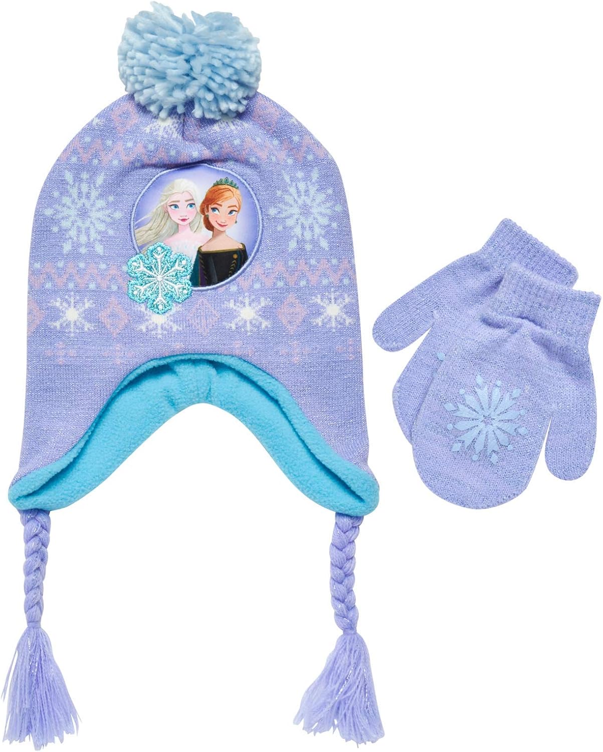 Disney Little Girls Frozen Elsa and Anna Beanie Hat and Gloves Cold Weather Set (Age 2-7): Clothing