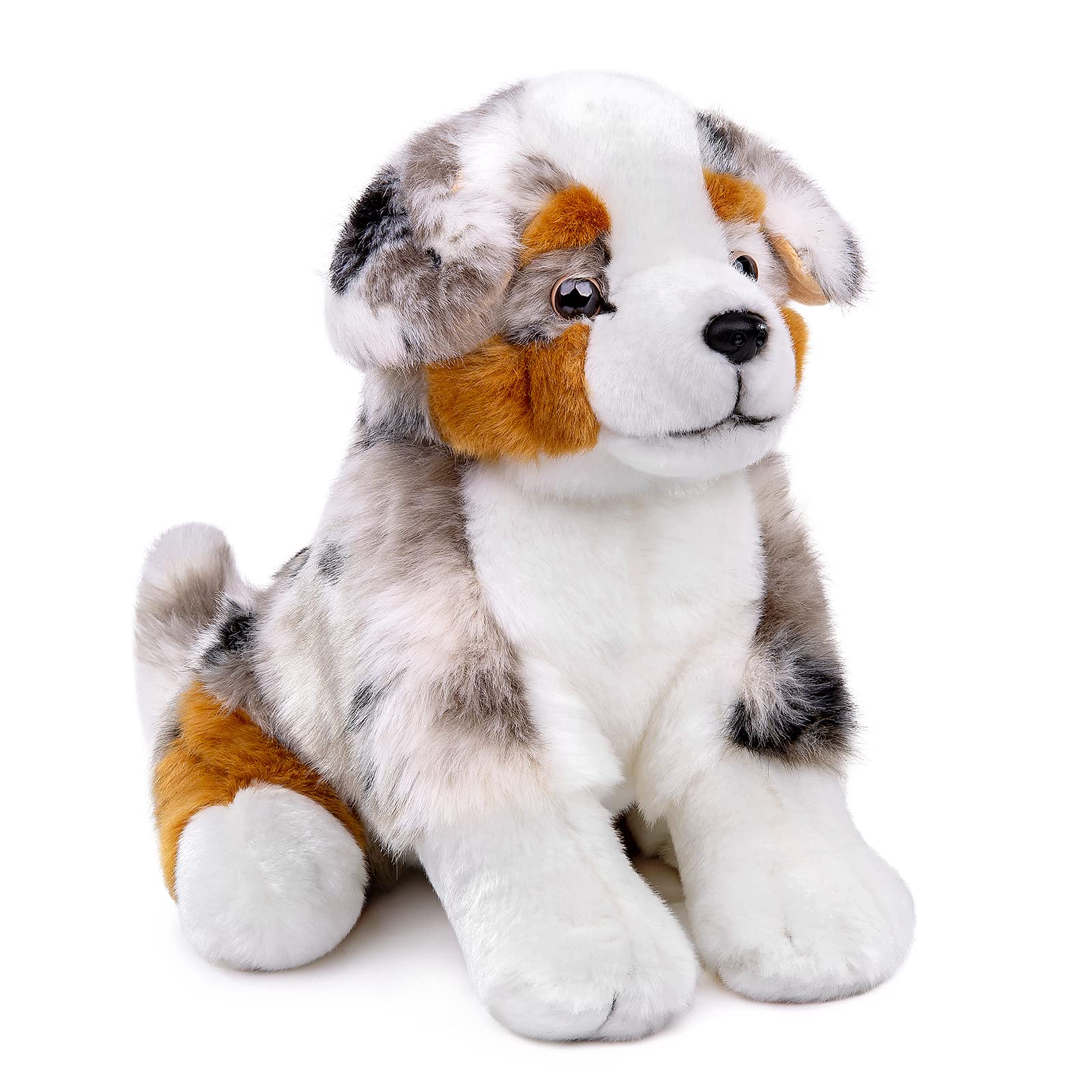 Tiny Heart Australian Shepherd Dog Stuffed Animal 36cm/14” Realistic dog Puppy Plush Toy Lovely Cute Soft Gifts for Kids Bedtime Companion Plushie Collection Interactive Play brown