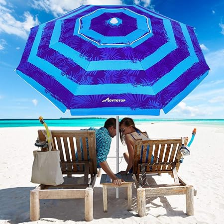 Movtotop Beach Umbrella 6 5ft Patio Umbrella Tilt Mechanism Portable Uv 50 Protection Beach Umbrella With Carry Bag For Outdoor Patio Dark Blue Stripe Amazon Co Uk Garden Outdoors