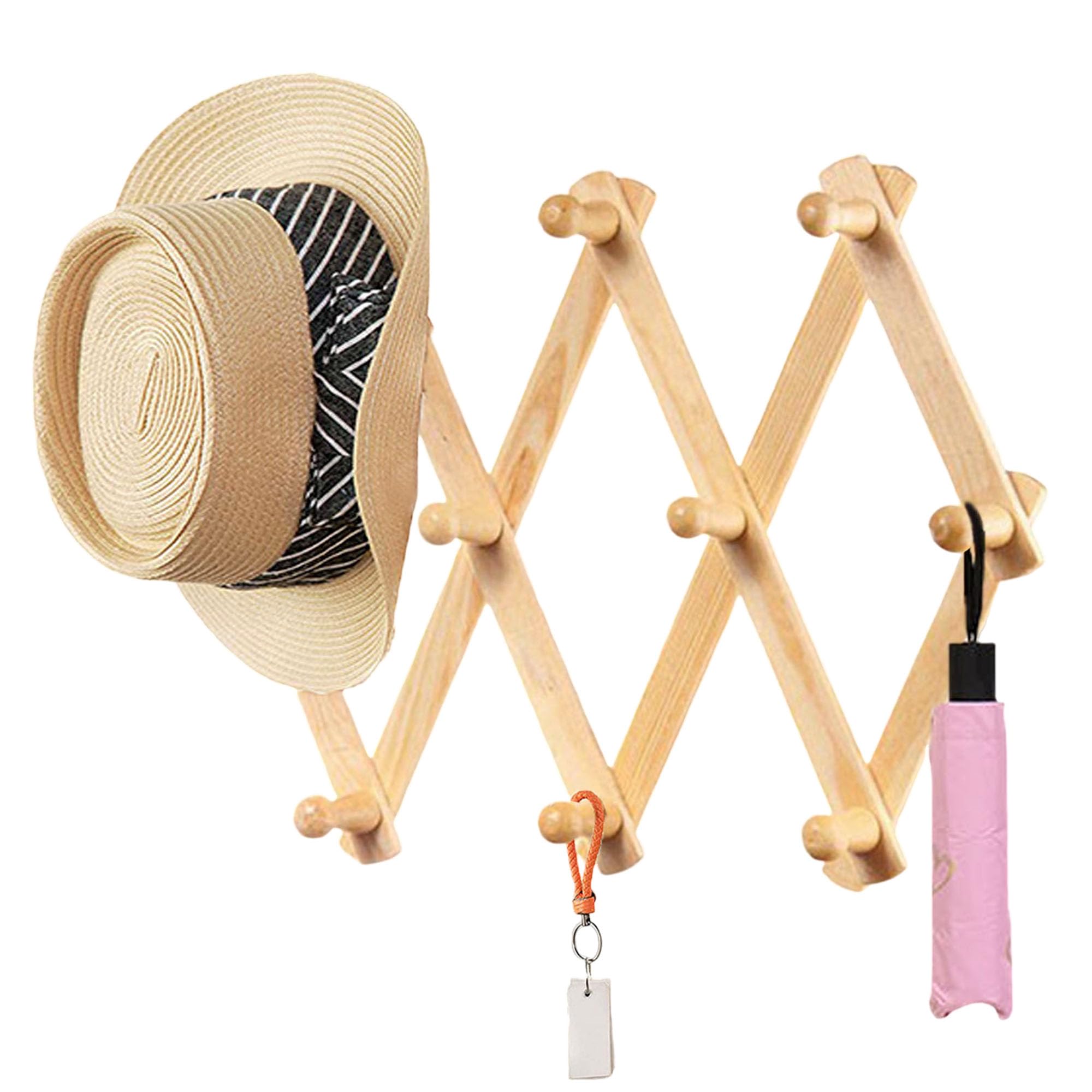YUEMING Expandable Wood Wall Rack Folding Hanger 10 Pegs Wooden Hook Wall Mounted Expanding Storage Rack, Wall-mounted Coat Rack Retractable Drying Rack