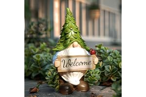 hvfun Garden Gnome Statue with Solar Lights, 13.5” Welcome Sign Gnome Outdoor Decor for Yard Lawn Patio, Funny Resin Gnome Sculptures, Gifts for Women Mom Grandma,Garden Decor Ornament