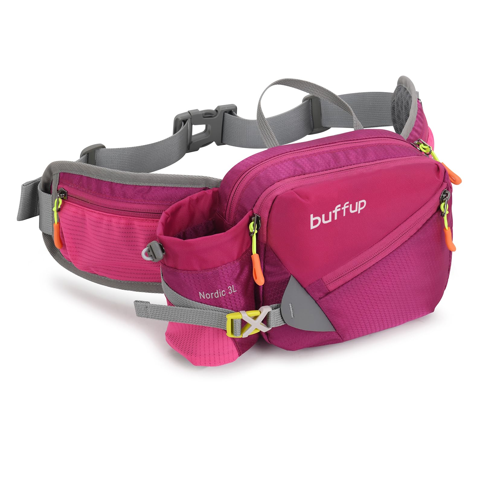 buffup Lightweight Sports Bum Bag with Bottle Holder,Waist Pack for Hiking,Running,Cycling & Outdoor Adventures (Rose·)