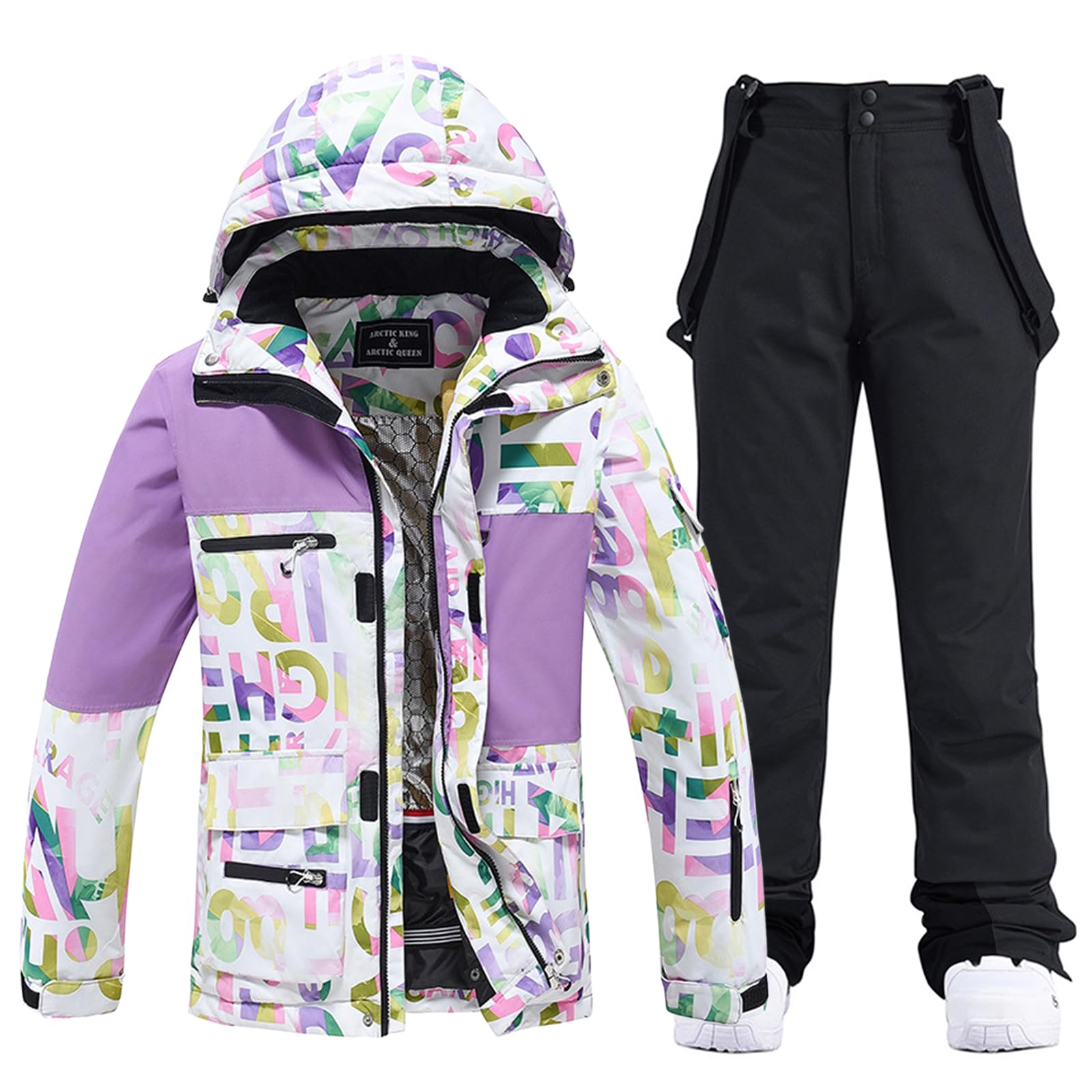 Photo 1 of WOWULOVELY Women's Winter Skisuit Waterproof Windproof Ski Jacket and Pants Insulated Snowsuit Snowboarding Coat (335,Black 2XL)