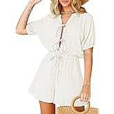 Fixmatti Women Summer Romper - Self Tie V Neck Casual Jumpsuit