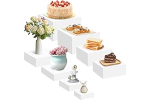 8 Sizes White Acrylic Cube Risers - Food Display Stands with Hollow Bottoms for Buffet Table, Jewelry, Candy, Dessert, and Co