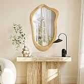 TheiaMo 40"x24" Irregular Wall Mirror, Natural Wood Bathroom Mirror | HD Shatterproof Glass, Wall Mounted Asymmetrical Mirror for Home Decor, Bedroom, Living Room, Entryway, Vertical/Horizontal