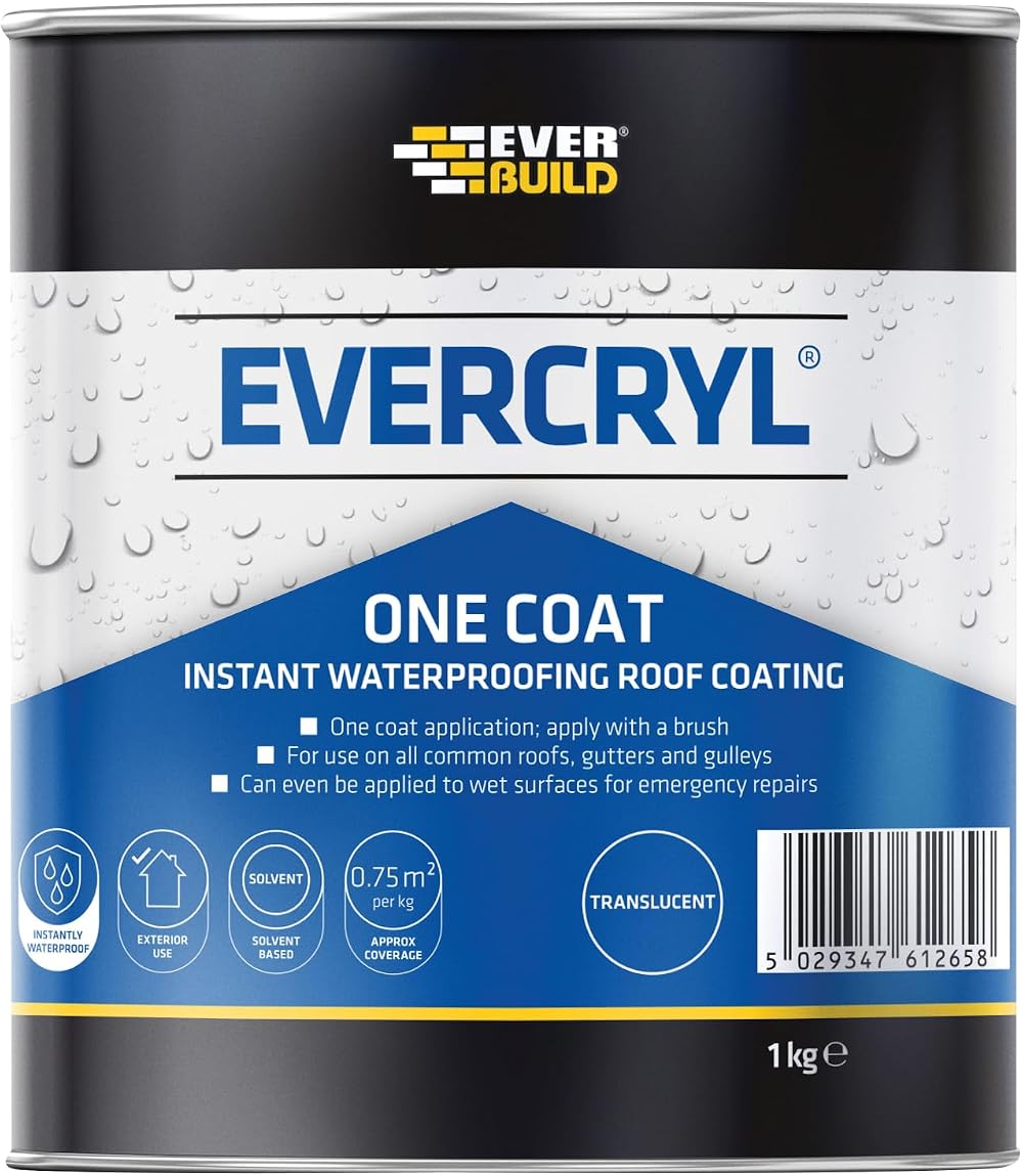 Everbuild Evercryl One Coat Instant Waterproofing 1kg Translucent Roofs