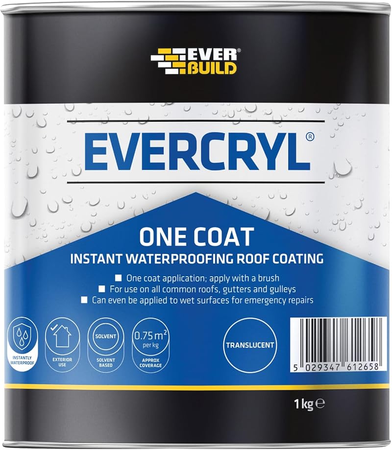 Everbuild Evercryl One Coat Instant Waterproofing 1kg Translucent Roofs