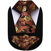 HISDERN Formal Floral Ties for Men and Pocket Square Set Mens Paisley Silk Tie for Wedding Party 3.4" x 59"
