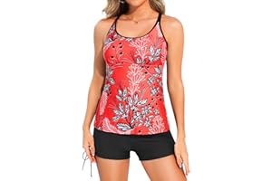 Yonique Womens Tankini Swimsuits Athletic Two Piece Tummy Control Bathing Suits with Shorts Modest Tank Tops