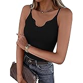Zelroxa Women's Lace Tank Top V Neck Ribbed Camisole Tops Adjustable Spaghetti Straps Sleeveless Summer Basic Cami Shirt