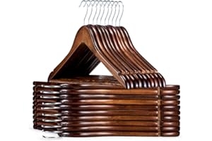 HOUSE DAY Wooden Hangers 30 Pack, Solid Wood Coat Hanger Heavy Duty, Smooth Finish Bulk Wood Hangers, High-Grade Wooden Clothes Hanger with Non Slip Pant Bar, 360° Swivel Hook