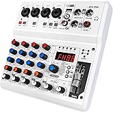 6 Channel Audio Mixer,Kmise Audio Mixer with 99 Sound Effects for PC Portable Sound Mixing Console with Bluetooth USB Recordi