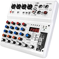 6 Channel Audio Mixer,Kmise Audio Mixer with 99 Sound Effects for PC Portable Sound Mixing Console with Bluetooth USB Recordi