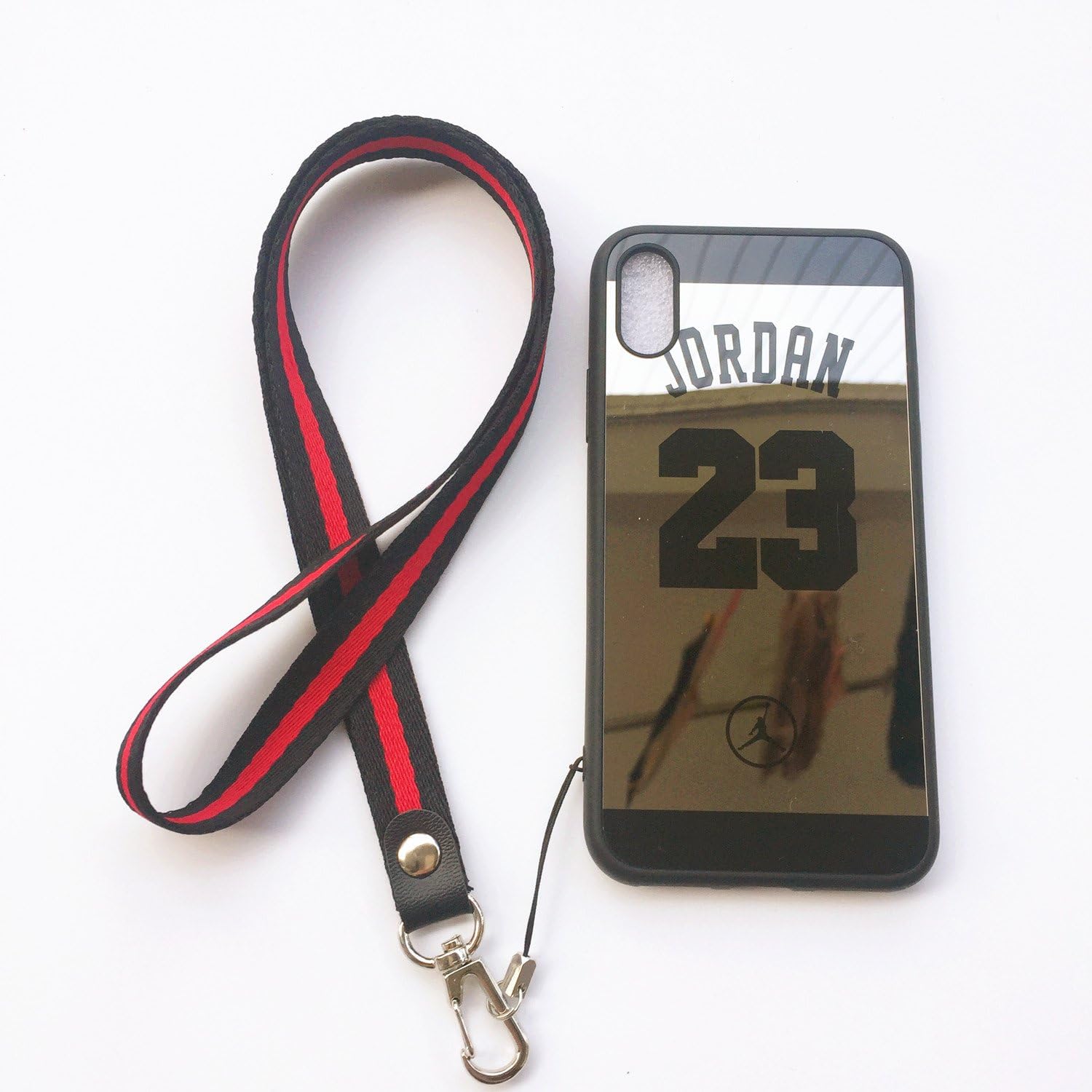 iPhone X/iPhone10 Jordan 23 Case,Wellfun Reflective Mirror Case Jumpman Cover with Soft Neck Lanyard.Shockproof Resistant Case for iPhone X/iPhone10 Case. (BLACK)