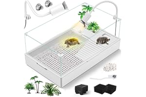 MoonOrange Large Turtle Tank Kit(Tank + Light + Water Pump), Acrylic Turtle Tank Starter Kit with Two Rain Shower Head, Adjustable 5W Water Pump, Higher Fences (Kit-L)