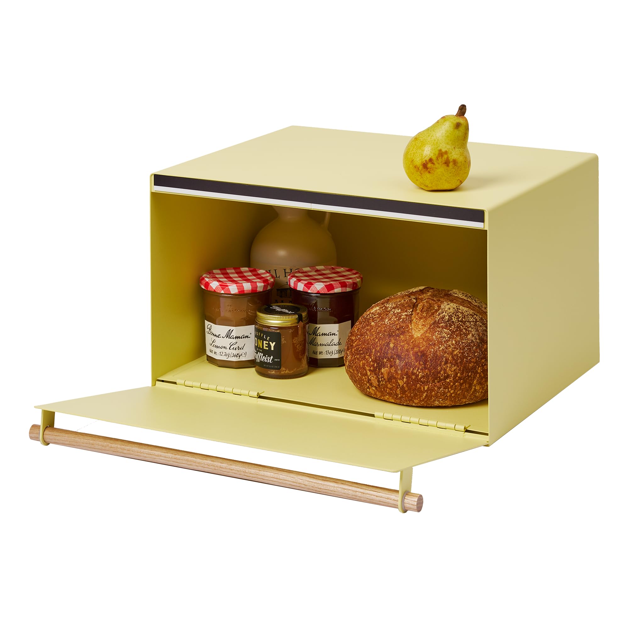 Photo 1 of YAMAZAKI Home Tosca Bread Box Keeper Holder Container, Metal Bread Holder Saver, Slim Space Saving Counter Storage - Horizontal - Steel + Wood