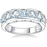 DAYBYDAY Oval Band Rings for Women, 925 Sterling Silver/14k Gold Plated Half Eternity Ring, Aquamarine/Ruby/Emerald/Sapphire Birthstone Rings, Thick Band Gemstone Anniversary Ring Size 6 to 10