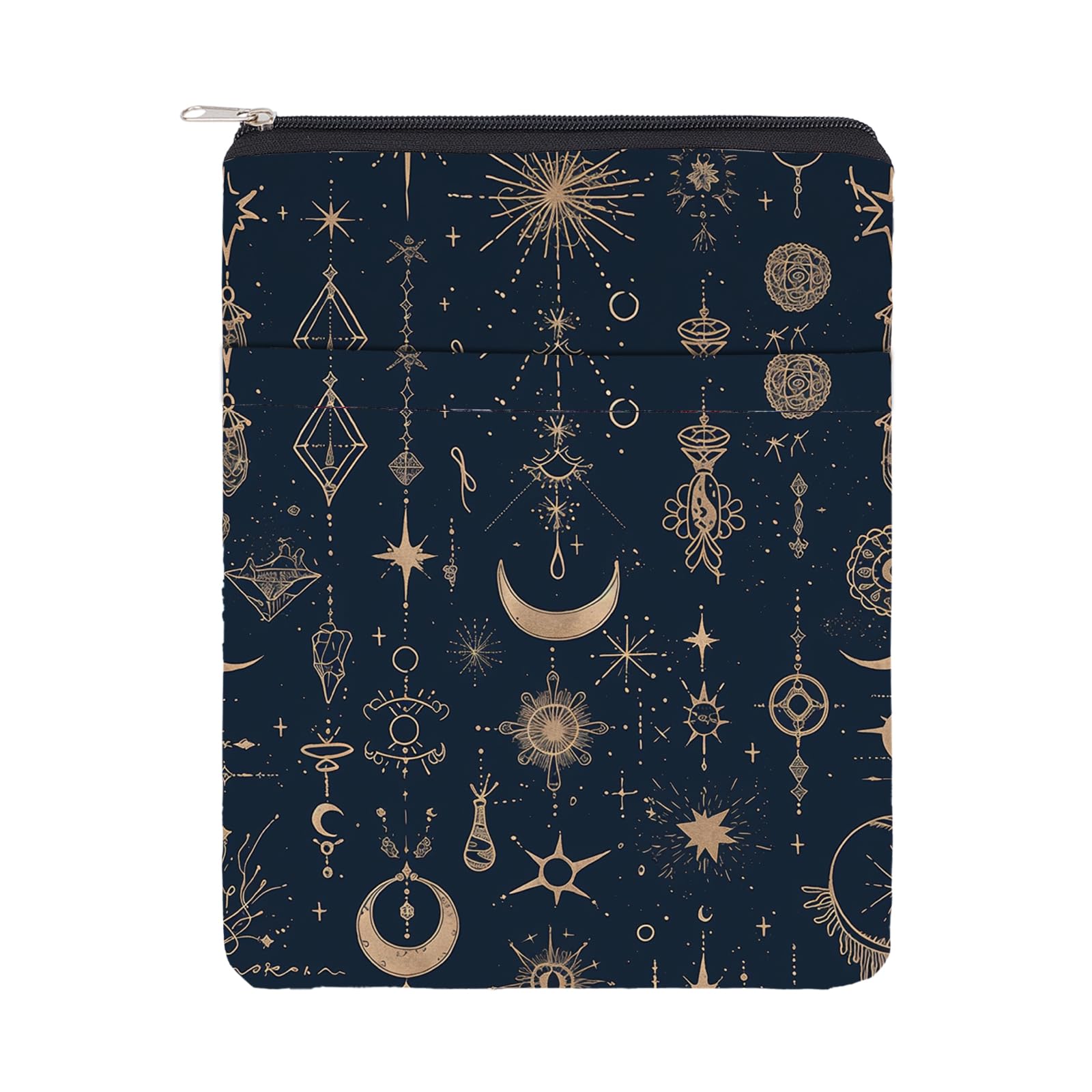 NICENEEDED Stars Moon Book Sleeve, 11 x 8.5 Inch Book Cover with Zipper, Waterproof Front Pocket Book Protector for Notebooks Lovers Hardcover Paperback