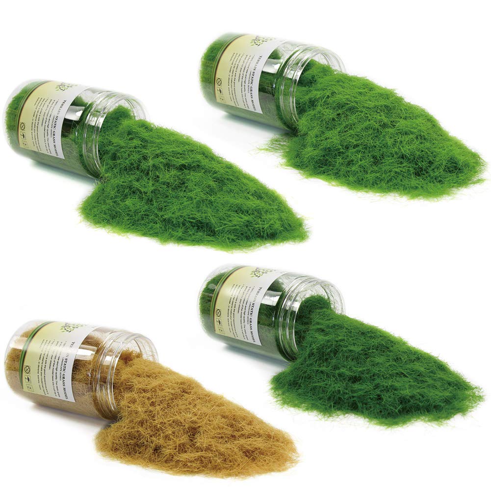CFA7 4 x 300ml Mixed 8mm Static Grass Terrain Powder Green Fake Grass Fairy Garden Miniatures Landscape Artificial Sand Table Model Railway Layout