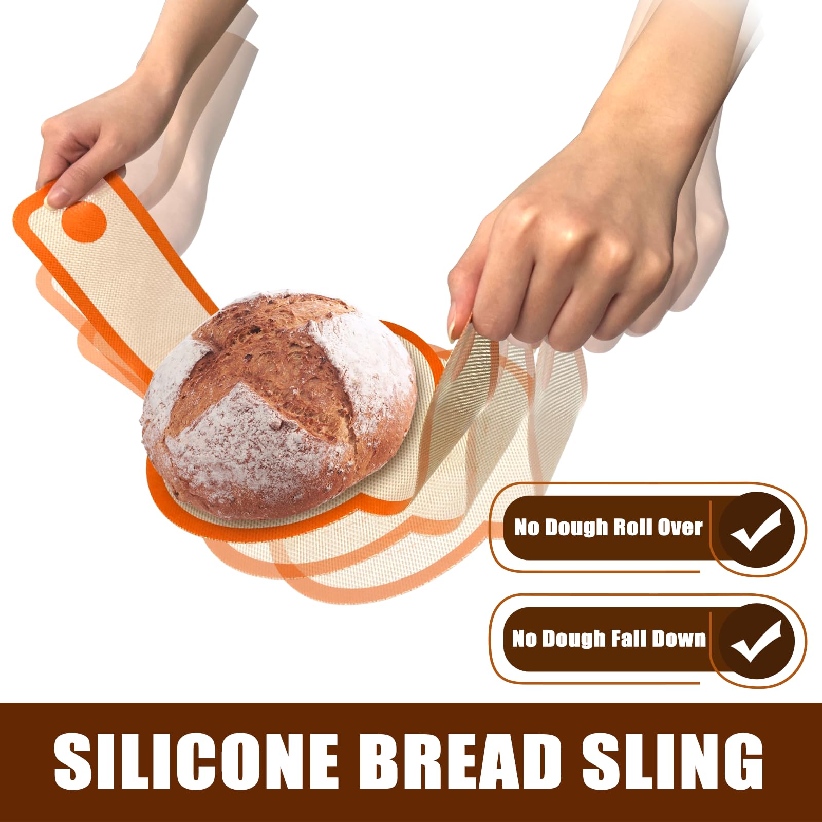 Silicone Bread Sling for Dutch Oven, Non-Stick & Easy to Clean Bread Baking Mat Set, 2 Pcs Reusable Bread Sling with Long Handle to Transfer Sourdough