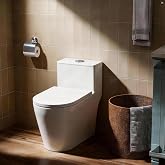 VANCOCO Compact One-Piece Toilet, White | For Small Bathrooms, 27" Long x 16" Wide x 16/26" High, Space-Saving Design, 12" Rough-In, Bathroom Toilet