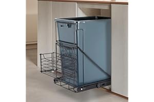 SOCONT Pull Out Trash Can with Removable Metal Basket, Stainless Steel Kitchen Adjustable Trash Slide Out Shelf, Cabinet Trash Can Pull Out Kit, Fit 7-11 Gallon Garbage Can (Trash Can Not Included, Black)
