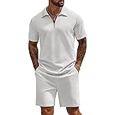 COOFANDY Mens Tracksuit Casual 2 Piece Quarter Zip Polo Shirt and Shorts Set Athletic Jogging Sports Outfits