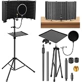 Microphone Stand With Isolation Shield | Recording Studio Equipment With Pop Filter Tripod Stand Foldable Mic Shield With Sound Insulation For Recording Studio