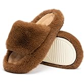 Chantomoo Women's Blue Memory Foam Faux Fur Lined Open Toe Slippers for Women - US 12
