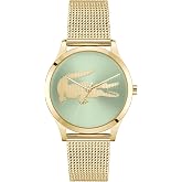 Lacoste Mini Crocodelle Women&rsquo;s Quartz Watch - Minimalist Three-Hand Timepiece, Mesh Bracelet, Sunray Dial with Crocodile Logo, Polished Case and Bezel, Modern Design - Gift for Her 28mm