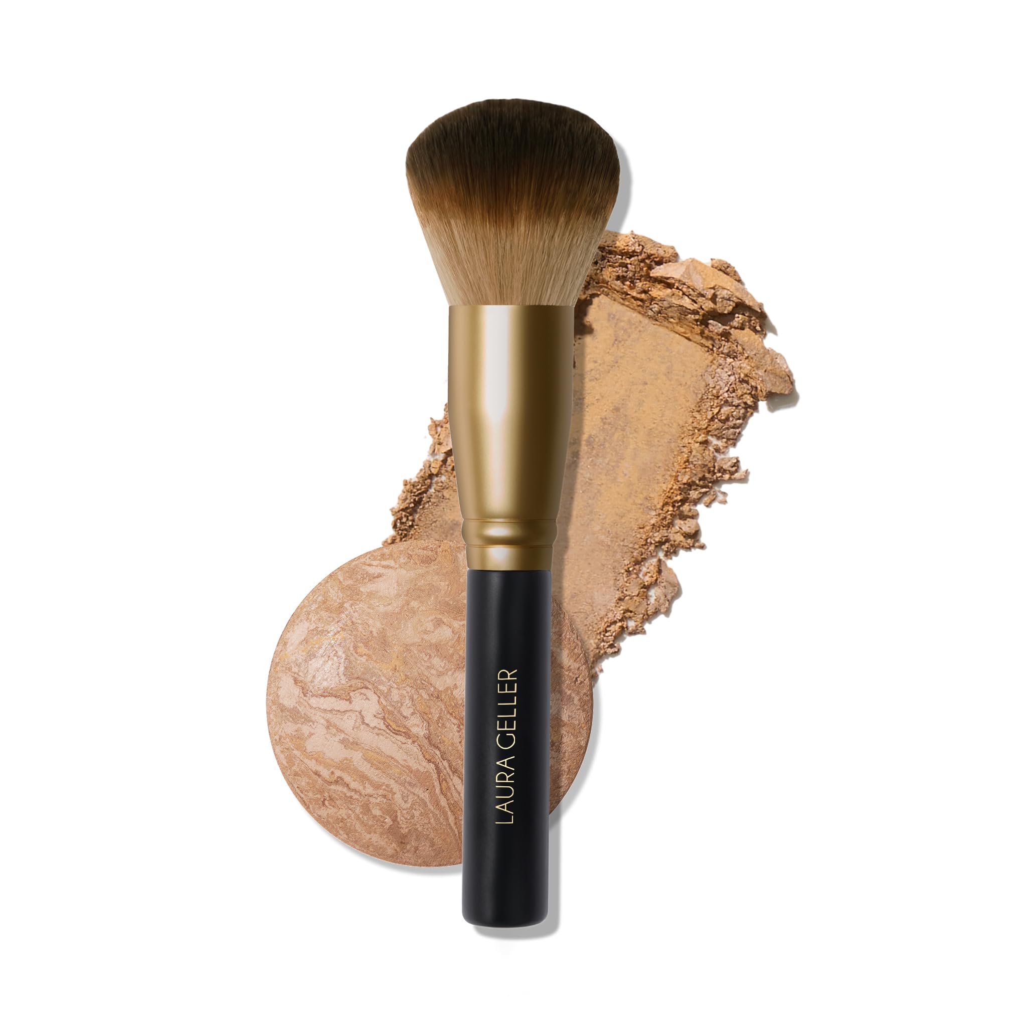 LAURA GELLER Full Face Powder Makeup Brush with Wooden Handle in Midnight Black – Foundation, Setting Powder, Blush, Bronzer, Highlighter and Luminizers – Sheer, Even Application and Blending Makeup — image 1