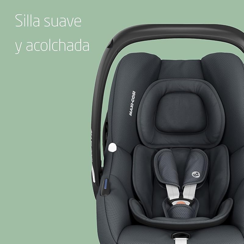 CabrioFix i-Size, Silla Coche Bebé, 0-12m, máx.12 kg, Silla para Recién Nacido Ligera (3,2kg), Capota Grande, Asiento Acolchado, se Adapta de Cochecitos Maxi-Cosi, Essential Graphite