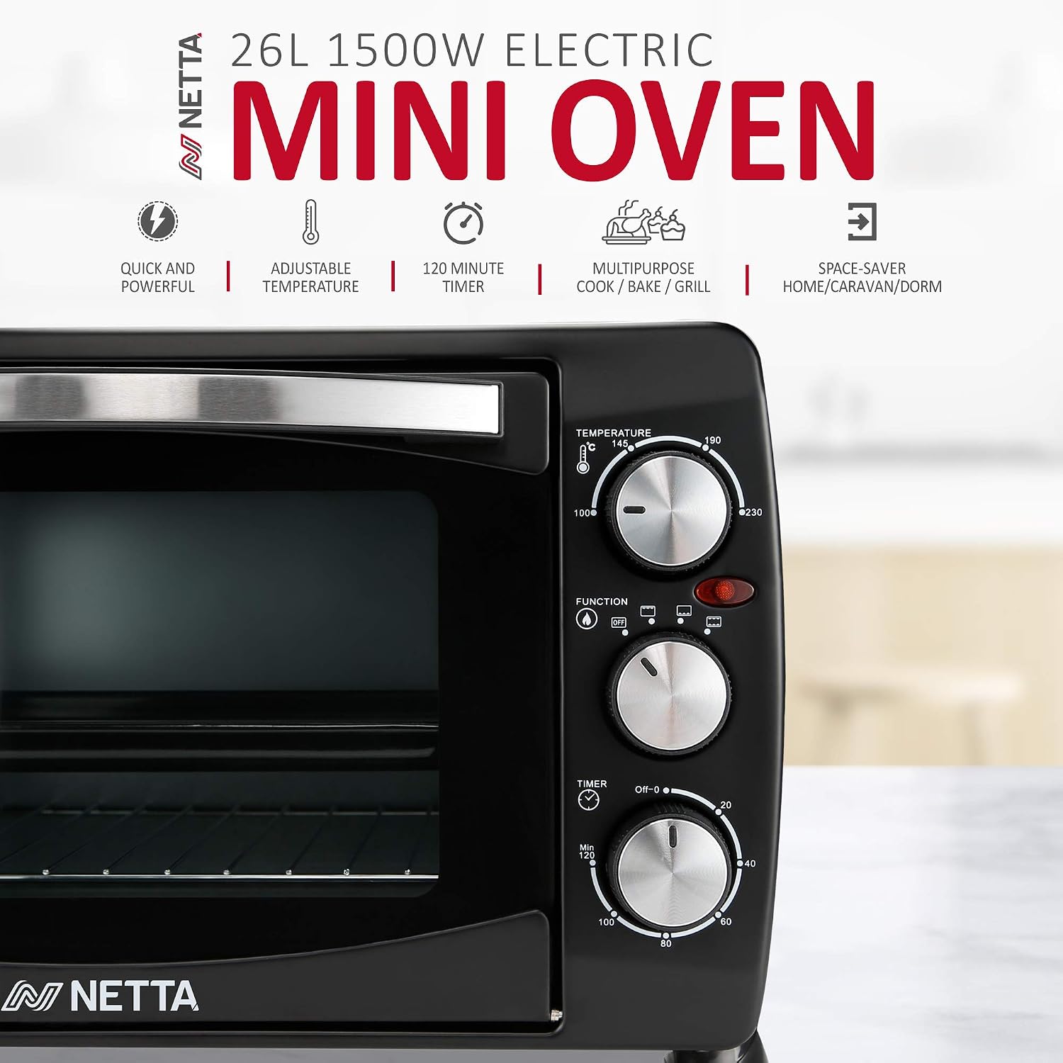 NETTA 26L Electric Mini Oven with Multiple Cooking Functions & Grill ...