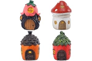 POPKER 4Pcs Miniature Fairy Garden House, Mini Mushroom Cottage House, Fairy Accessories for Micro Landscape, Garden, Yard, Patio, Outdoor, Decorations, Gifts