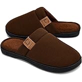 DL Men's Memory Foam Slippers with Fuzzy Plush Lining, Slip on House Slippers with Indoor Outdoor Anti-Skid Rubber Sole