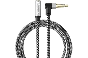 Nanxudyj 90 Degree 3.5mm Male to Female Stereo Audio Extension Cable 10ft/3m, Right Angle Nylon Braid AUX Extension Cord,Comp