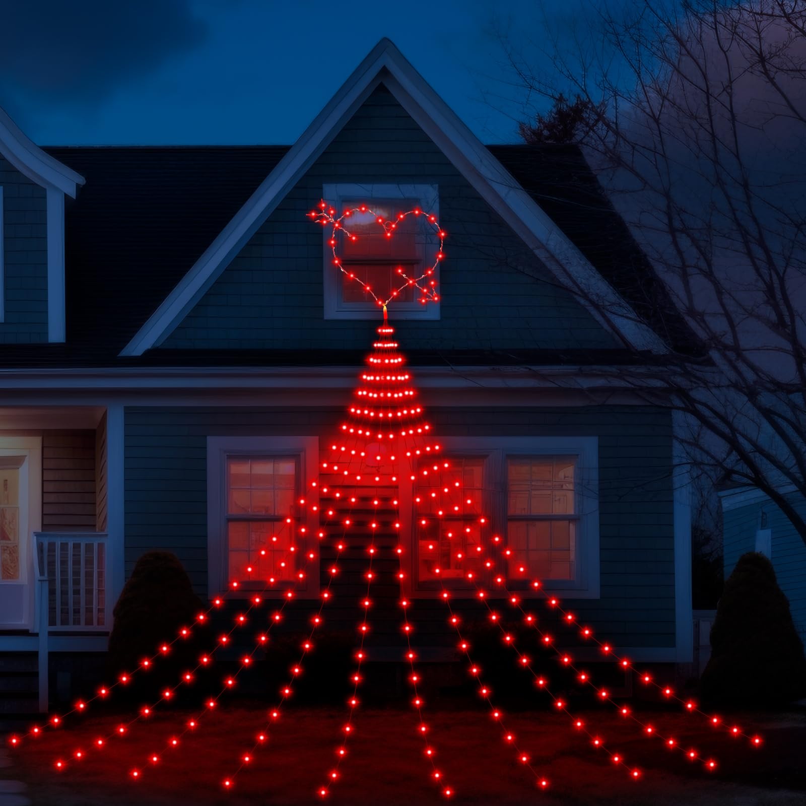 Photo 1 of Baquler 12ft Valentines Day Decor Lights 357 LED 8 Modes Plug in Curtain Lights Heart with Arrow String for Home Bedroom Wedding Indoor Outdoor Party Valentines Day Decor