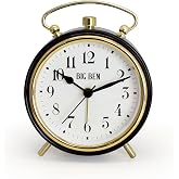 Westclox Big Ben Classic Battery Operated Alarm Clock with Luminous Hands Large Easy Read Dial Loud Alarm Vintage Metal Case Glass Lens Black Gold Trim
