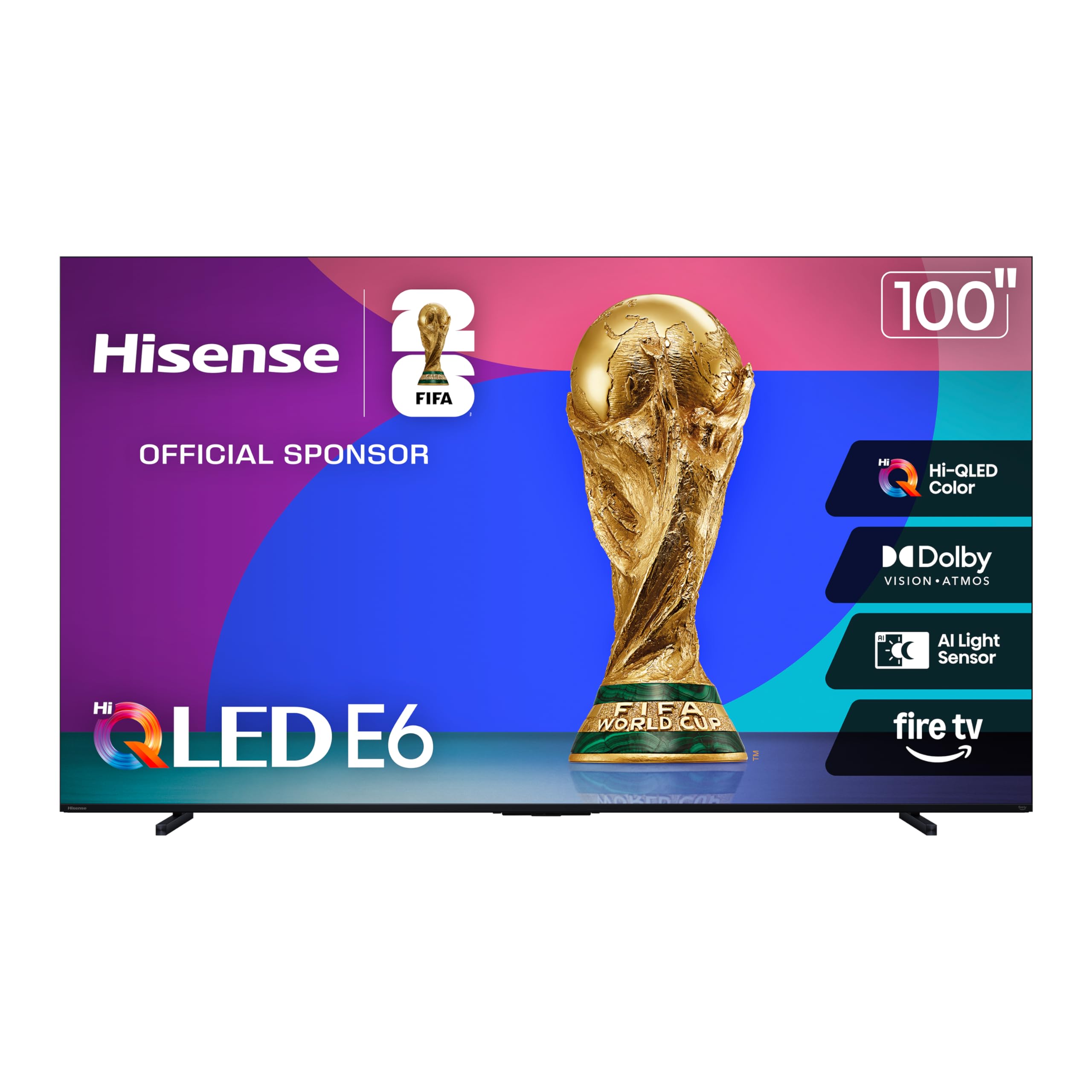 Photo 1 of ***NO RETURN/NOREFUND***SCREEN DAMAGE***
Hisense 100" Class E6 Series QLED 4K UHD Smart Fire TV (100E6QF, 2025 Model) - QLED, Native 144Hz, Dolby Vision IQ · Atmos, Motion Rate 240, HDR 10+, Game Mode Pro, Voice Remote with Alexa
