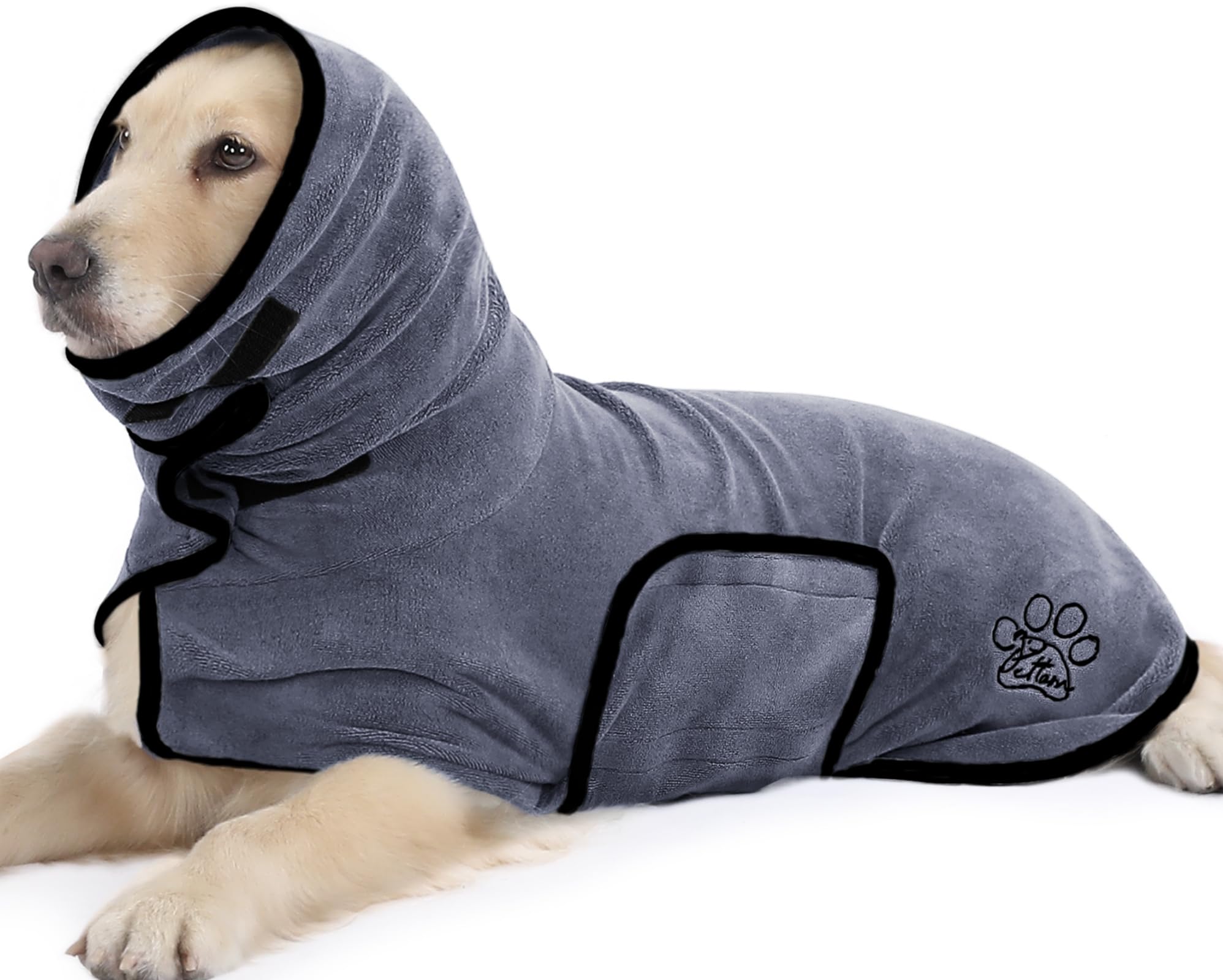 PETTOM Dog Drying Robe, 400gsm Microfiber Super Absorbent, Adjustable Dog Drying Coat for Medium Large Dogs, Dogs Bathrobe Towelling Quick Dry (Grey, L)