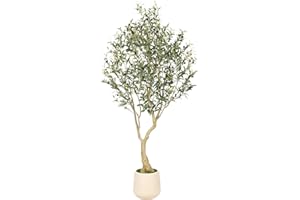 Realead 6ft Artificial Olive Tree with Tall Exquisite Planter - Realistic Faux Olive Tree with Thick Trunk and Lifelike Fruits - Large Fake Olive Tree for Home Office Decor